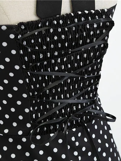 Femmes à pois imprimé Robe d'été Sexy rétro blanc licou Robe Vintage Robe Femme Pin Up Rockabilly Ro