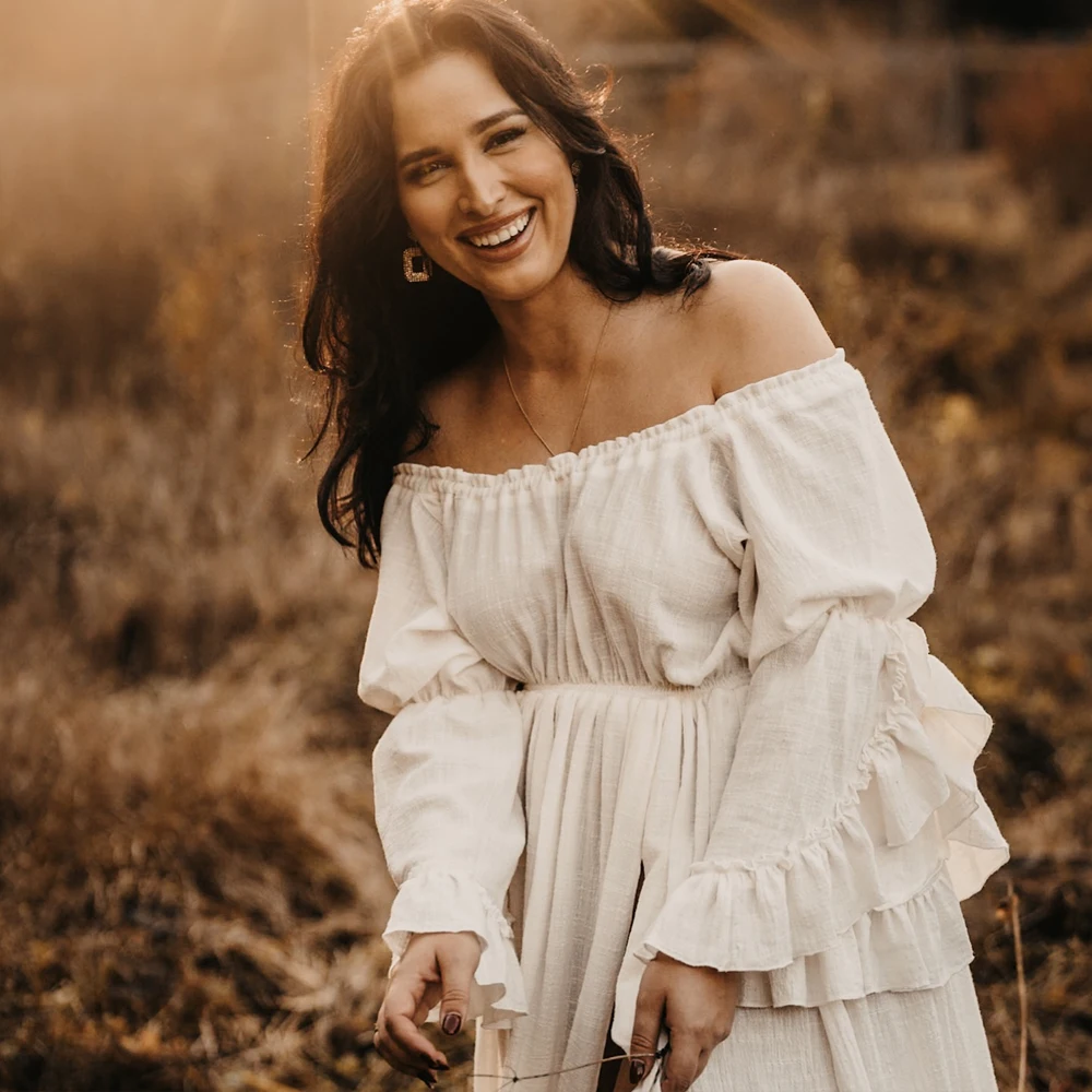 Robe de Femme Enceinte Style Boho, Confortable, Lin, Coton, Dentelle, Manches sulf, Tenue de Photogr
