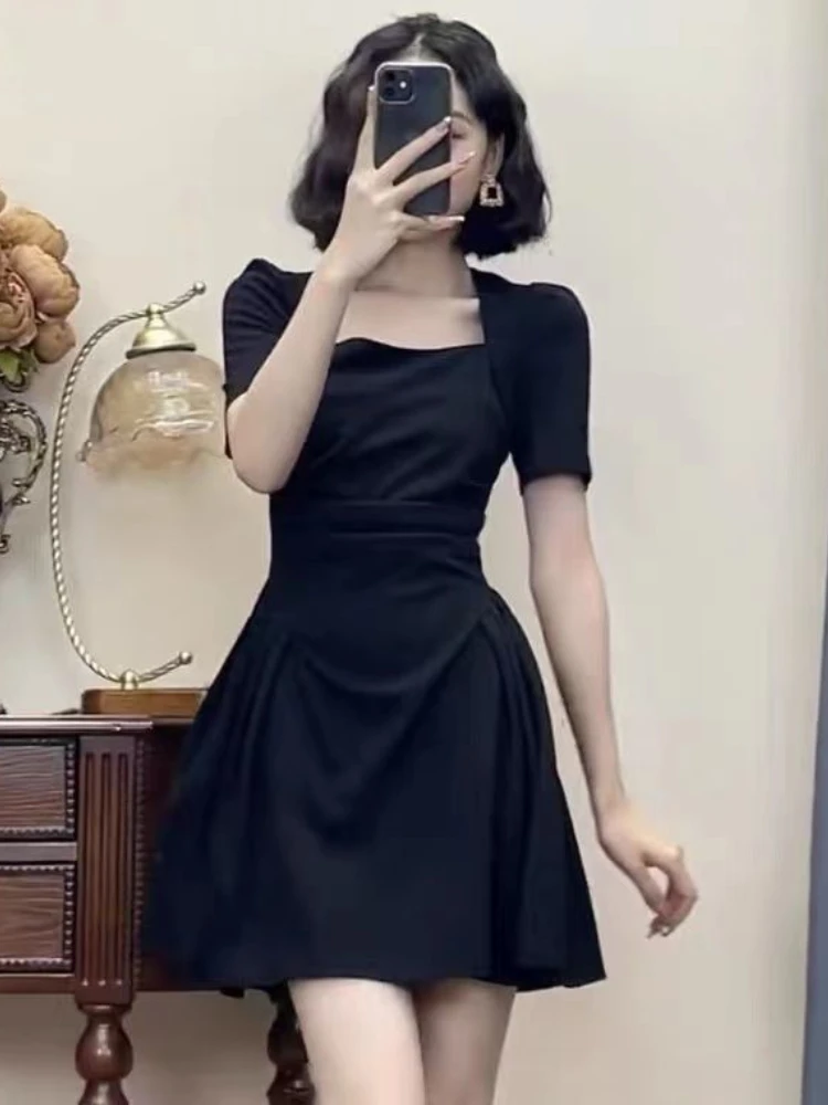 Mini robe à manches bouffantes pour femmes, plis solides, conception d'été, tendre, style 03 coréen,