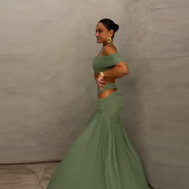 Ensemble deux pièces élégant à sequins floraux pour femme : haut court asymétrique à une épaule + mi
