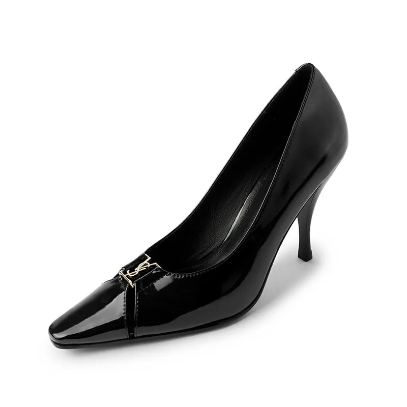 Arden Furtado escarpins à talons aiguilles en cuir verni noir bout carré décoration en métal tissage
