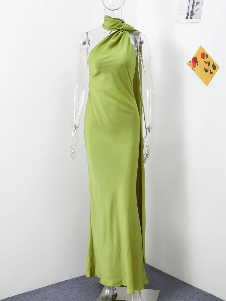 Robe élégante à col licou pour femmes, couleur unie, épaules dénudées, sans manches, dos nu, Slim, M