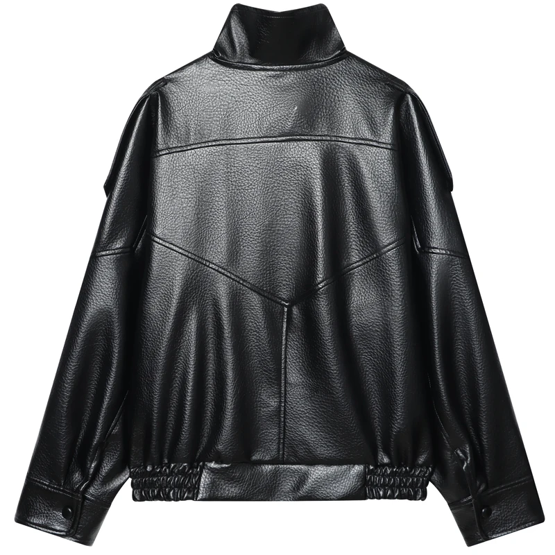 HXAO Faux cuir noir vestes pour femme nouveauté recadrée surdimensionné Bomber veste fermeture éclai