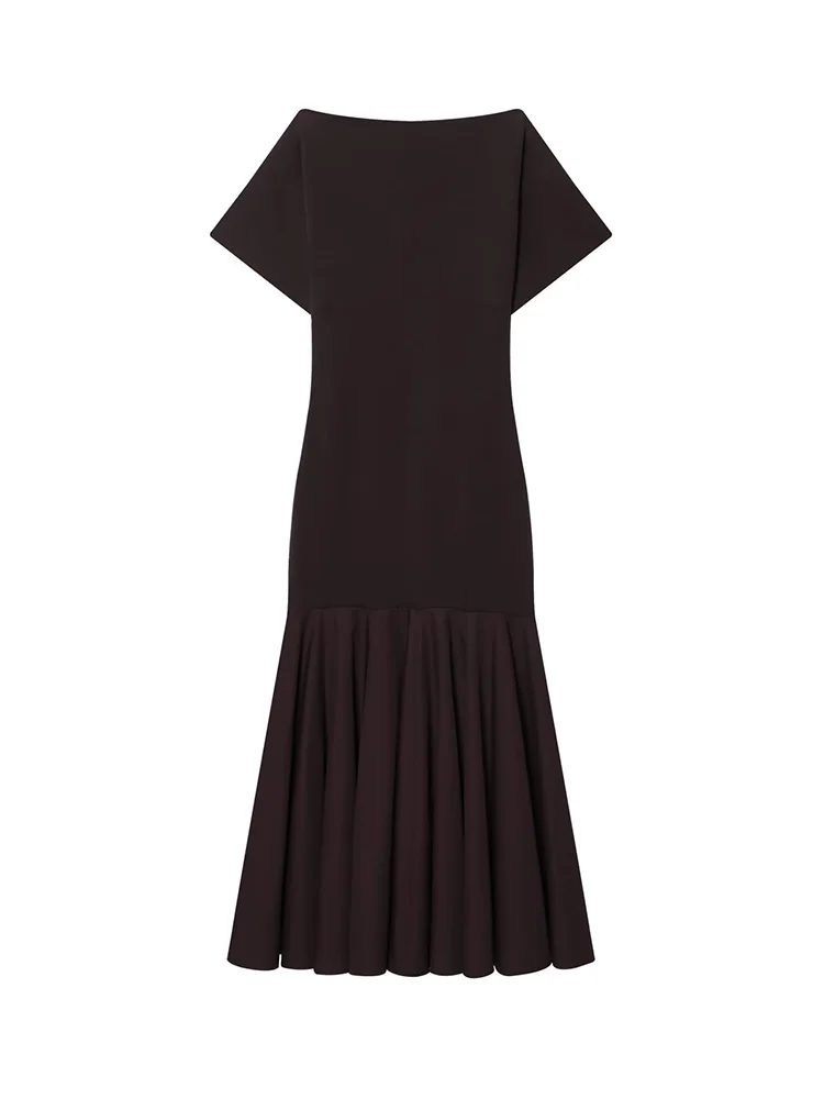 HH 2026 Robe midi plissée unie pour femme, mode été, avec fermeture éclair latérale, manches courtes