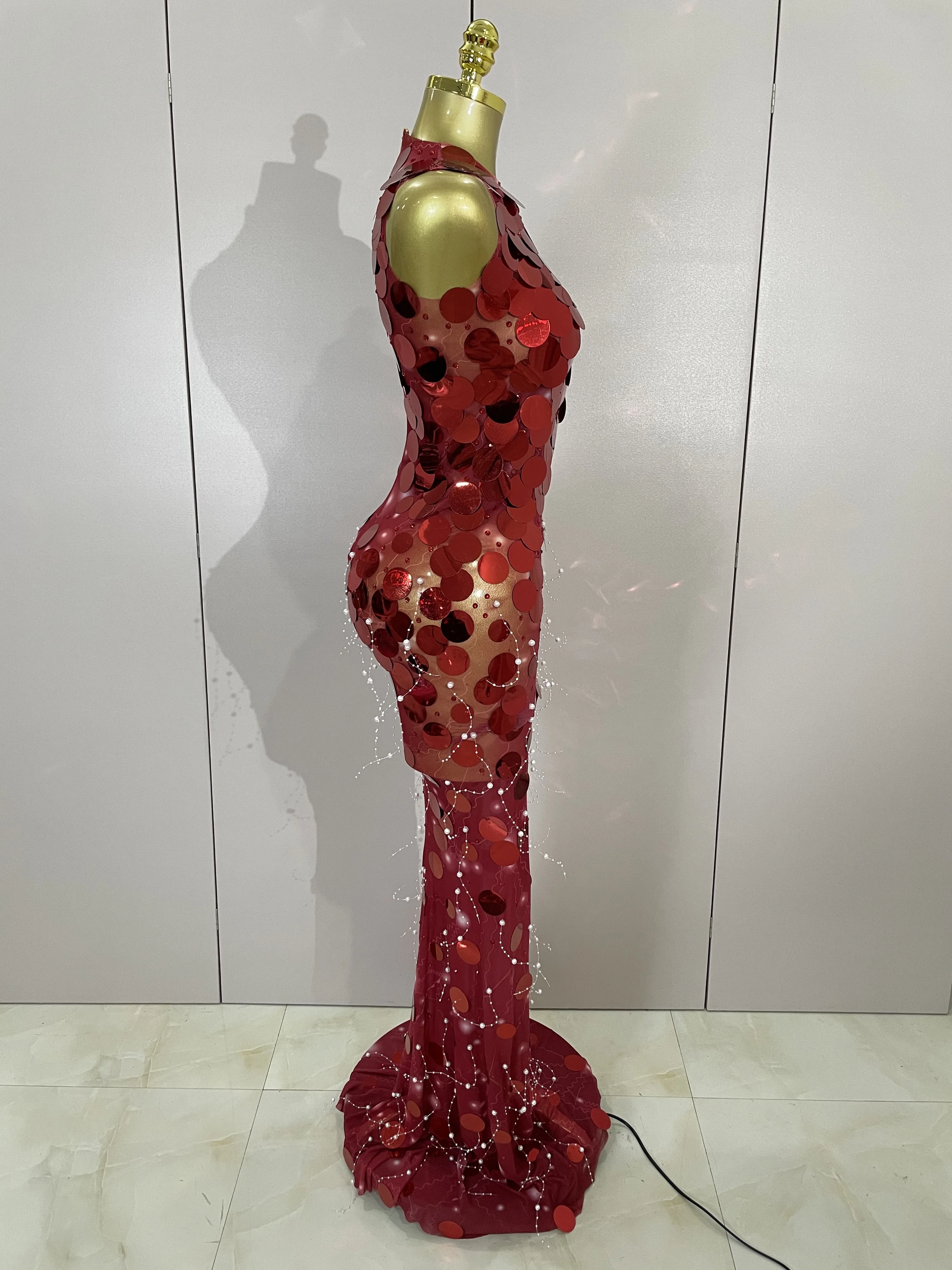 Robe Maxi en maille pour femmes, tenue de luxe, paillettes scintillantes, Sexy, soirée, spectacle, c