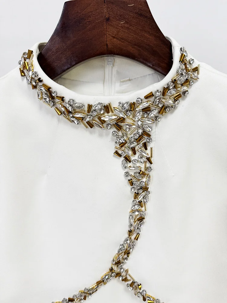 HIGH STREET Nouveauté 2026 Robe longue maxi de créateur pour femme, ornée de diamants et de perles, 