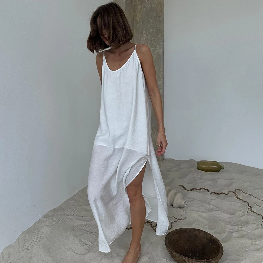 HiLoc décontracté ample blanc Robe longue Robe 2025 nouvel été col en V Robes pour les femmes printe