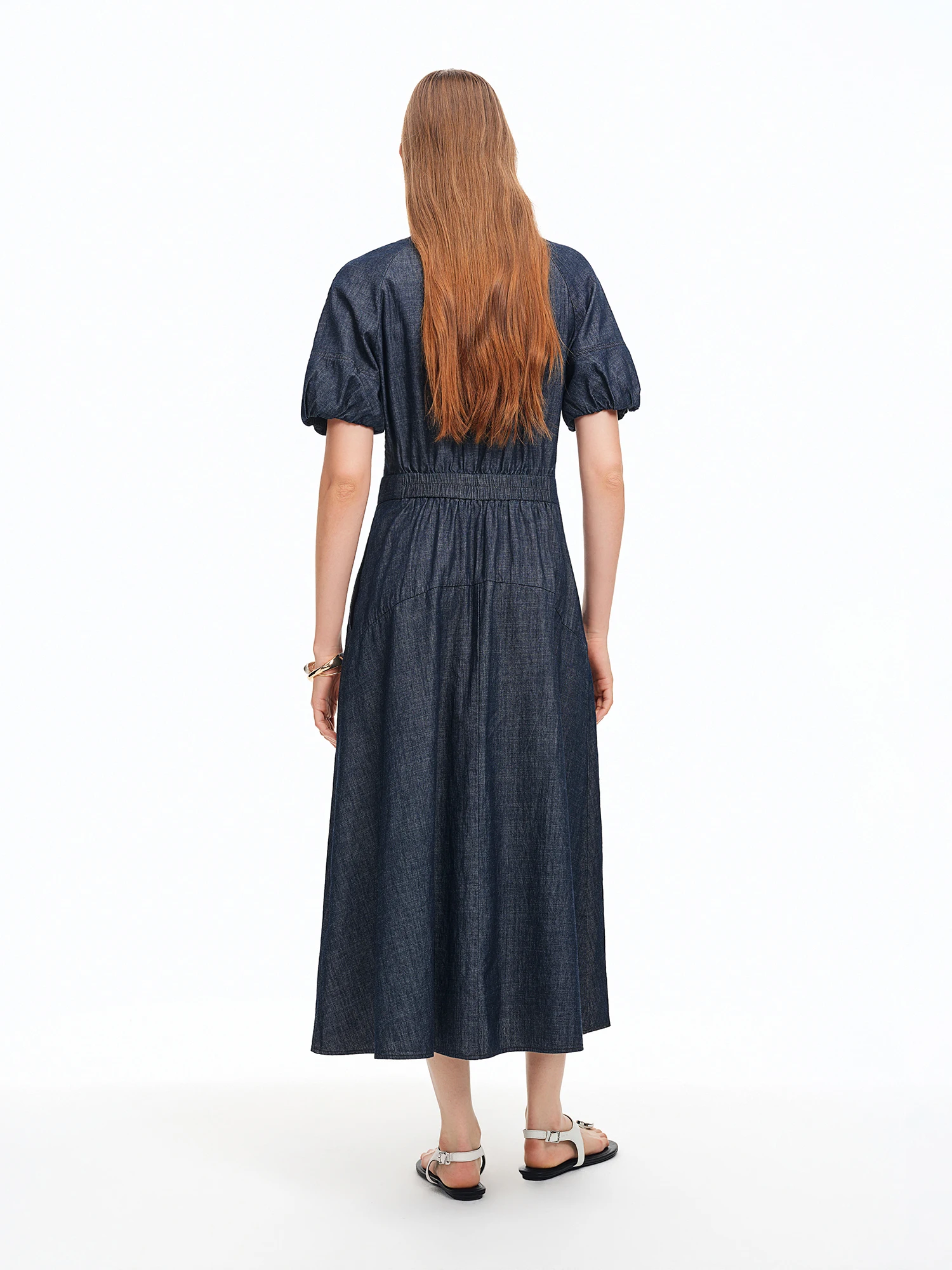 Robe longue DUSHU bleu marine à col en V et bretelles en jean, nouvelle collection été 2026, élégant