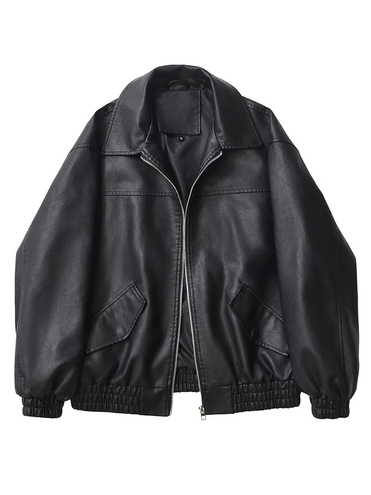 Ailegogo streetwear femmes Vintage Loose court pu faux cuir veste printemps automne femmes zip mante