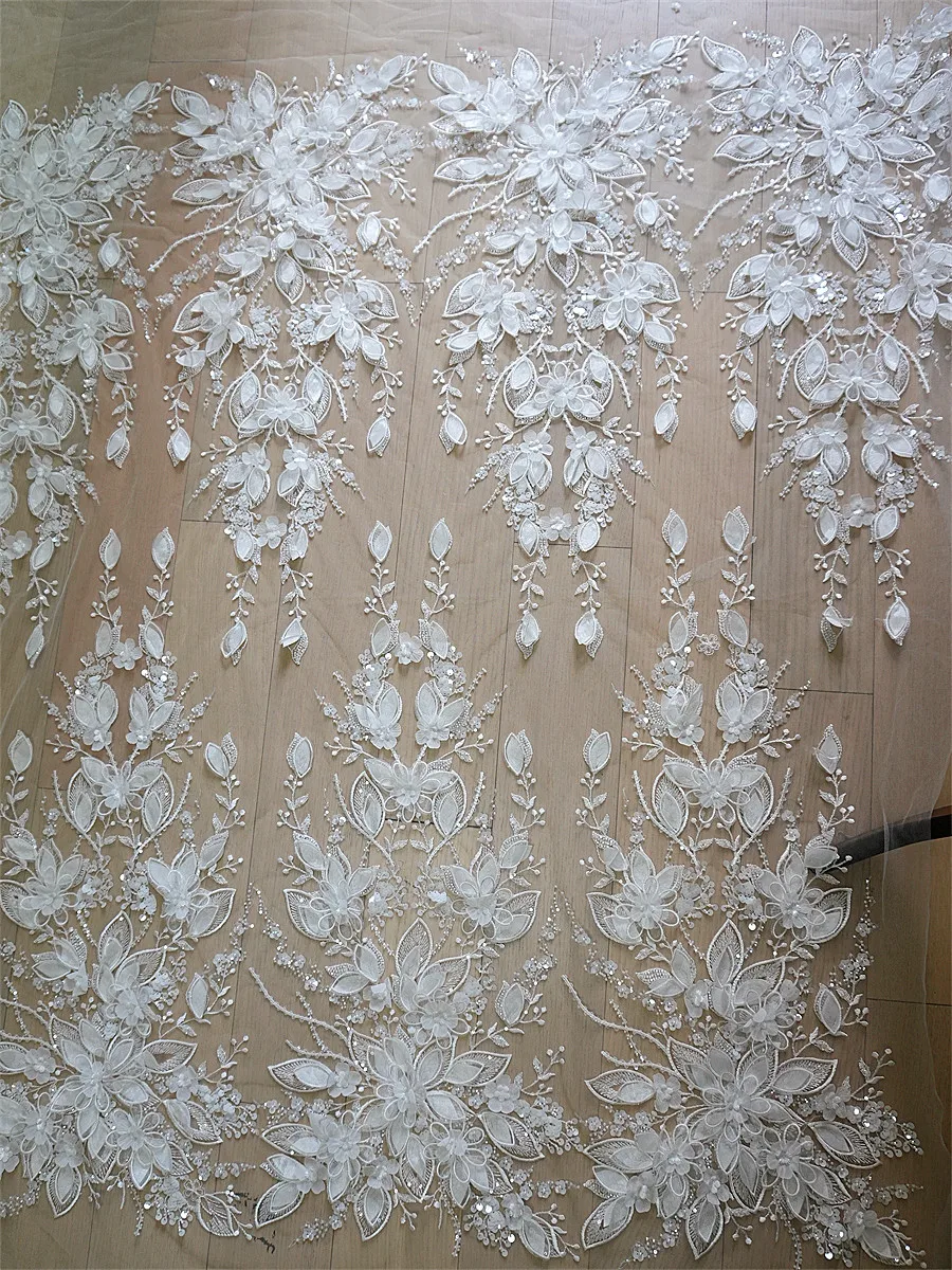 Robe de mariée en Tulle, tissu à fleurs 3D brodé en dentelle à paillettes appliquées