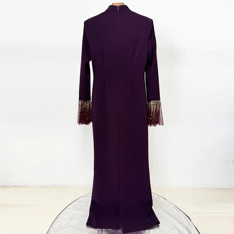Nouvelle Collection 2026 – Robe Longue de Créateur pour Femme avec Col à Revers, Maille Patchwork, D