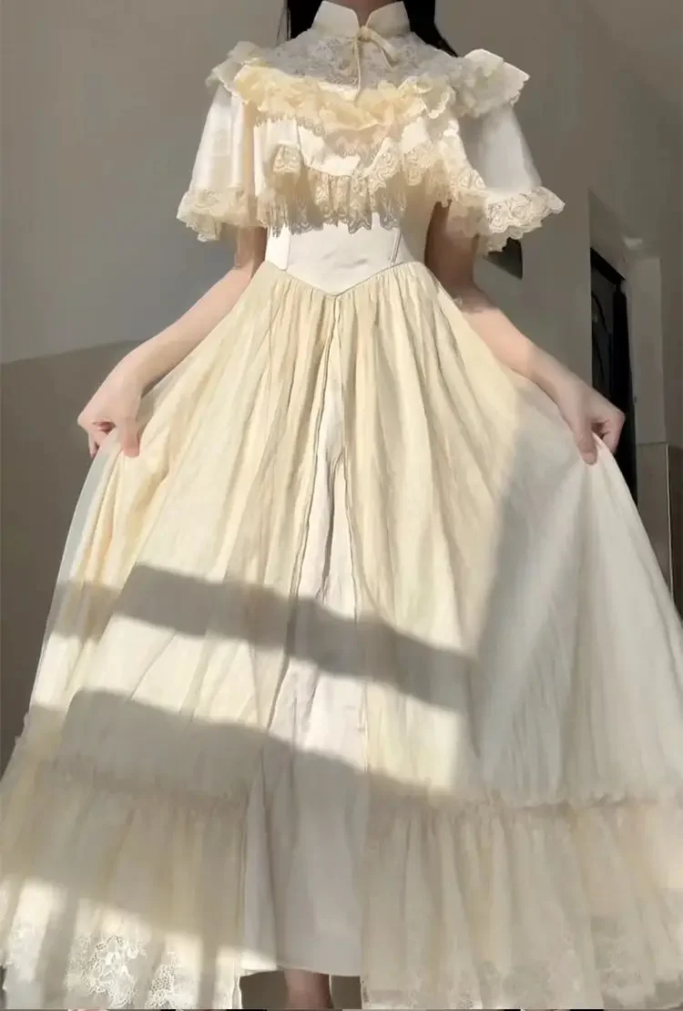 Coalfell français rétro dentelle col robe de princesse Lolita gothique Style cournu robe Vintage fem