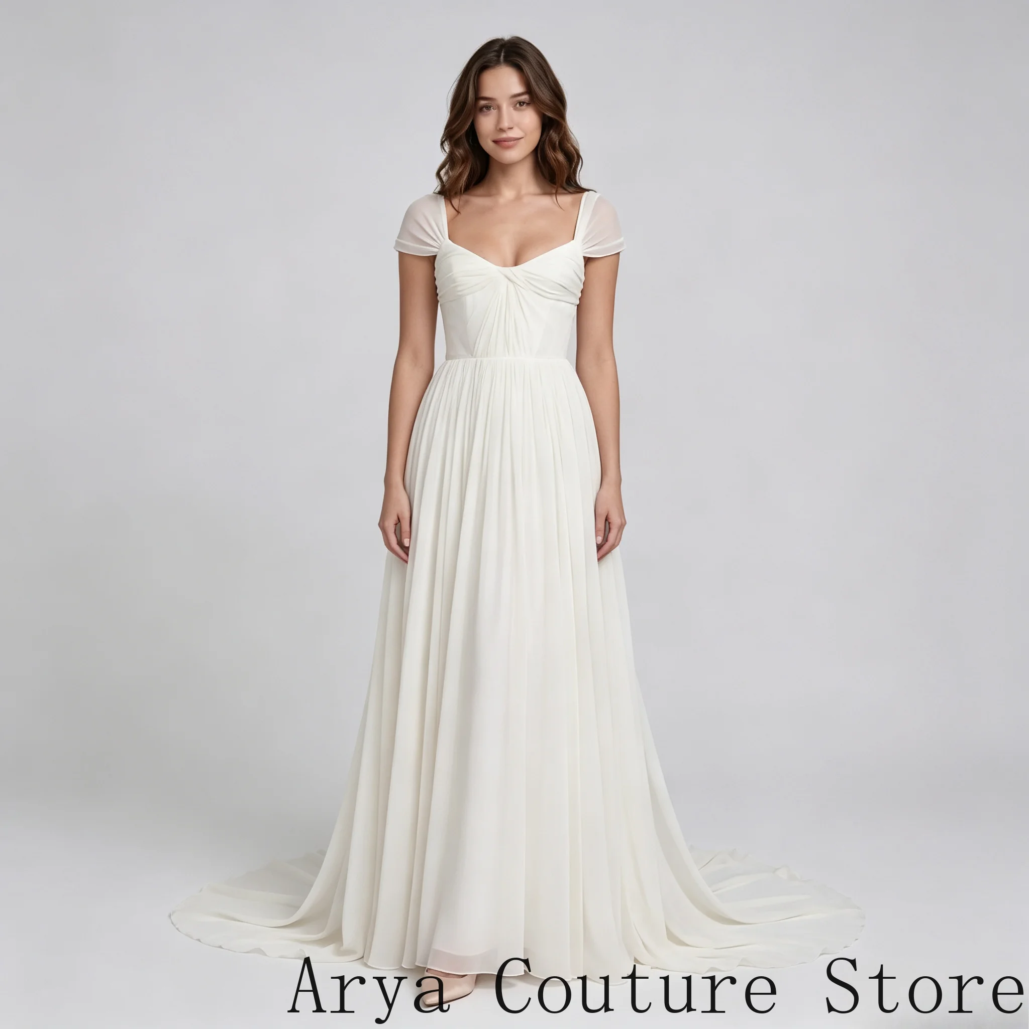 Robe de mariée romantique en mousseline ivoire, coupe A-ligne pour femmes, avec corsage drapé torsad