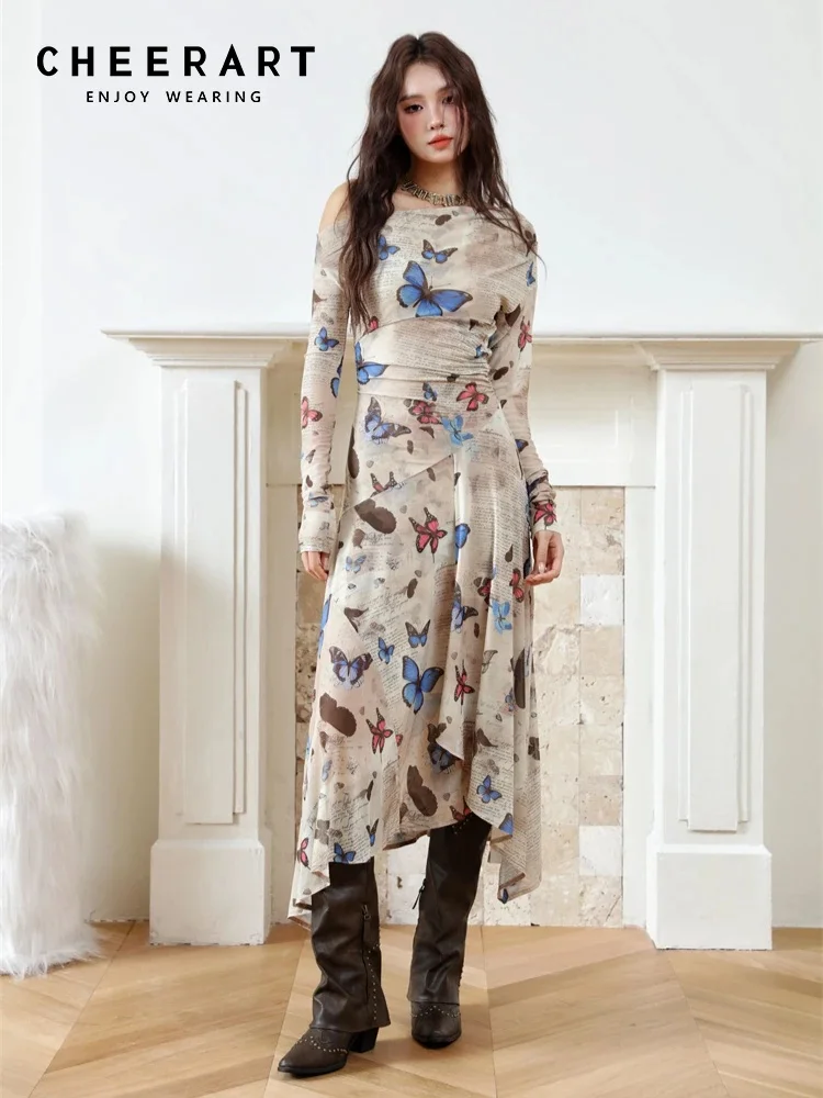 Contest ERART-Robe mi-longue en maille avec lettre papillon pour femme, imprimé Off The Initiated, m