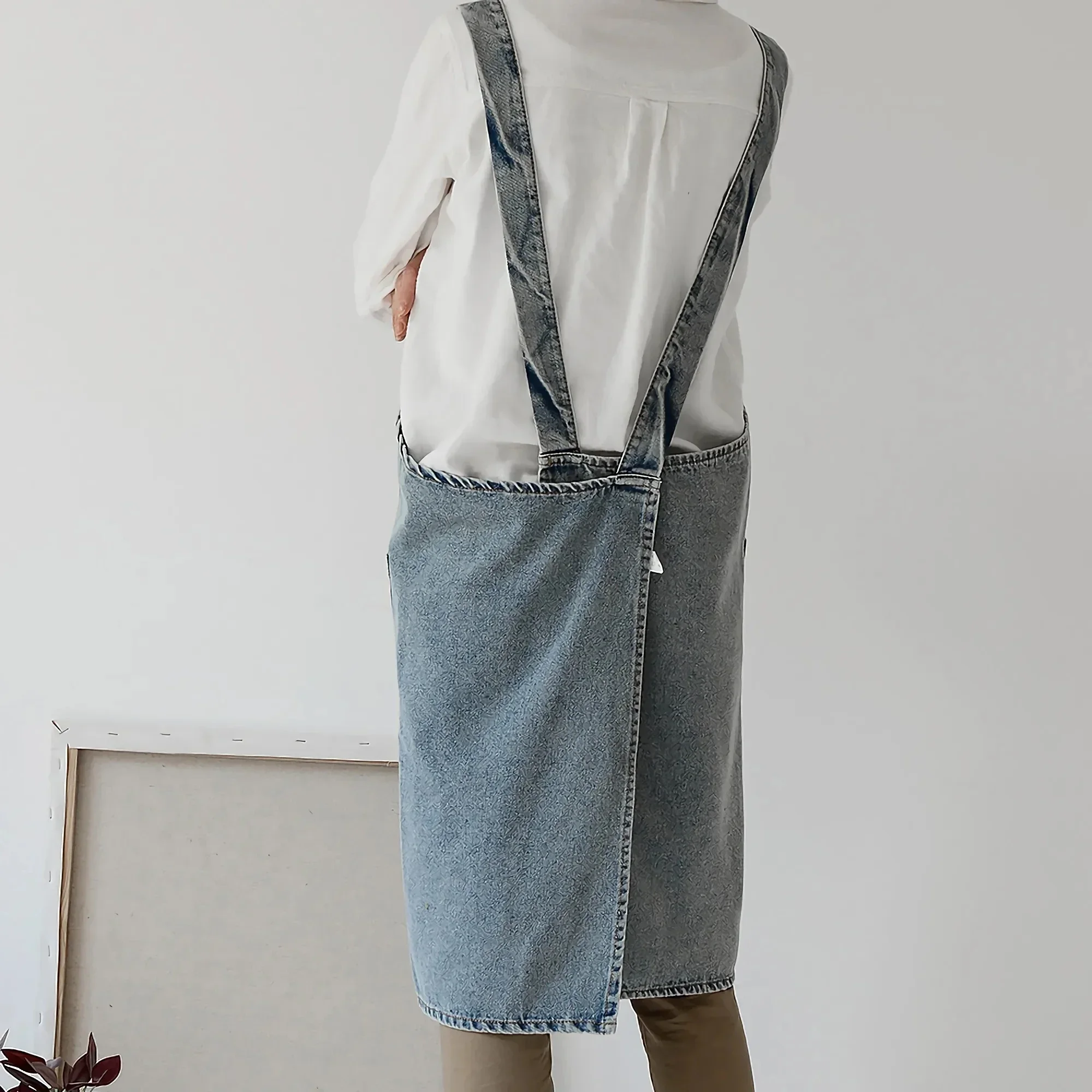 Robe coréenne en Denim pour femmes, tablier en tissu de coton, pour jardin, cuisine, cuisson, access