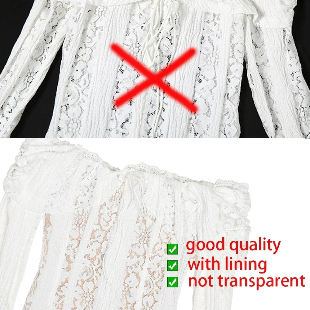 Oligai Robe Longue Dentelle Blanche Femme 2024 - Robe Épaules Dénudées Manches Évasées Bodycon pour