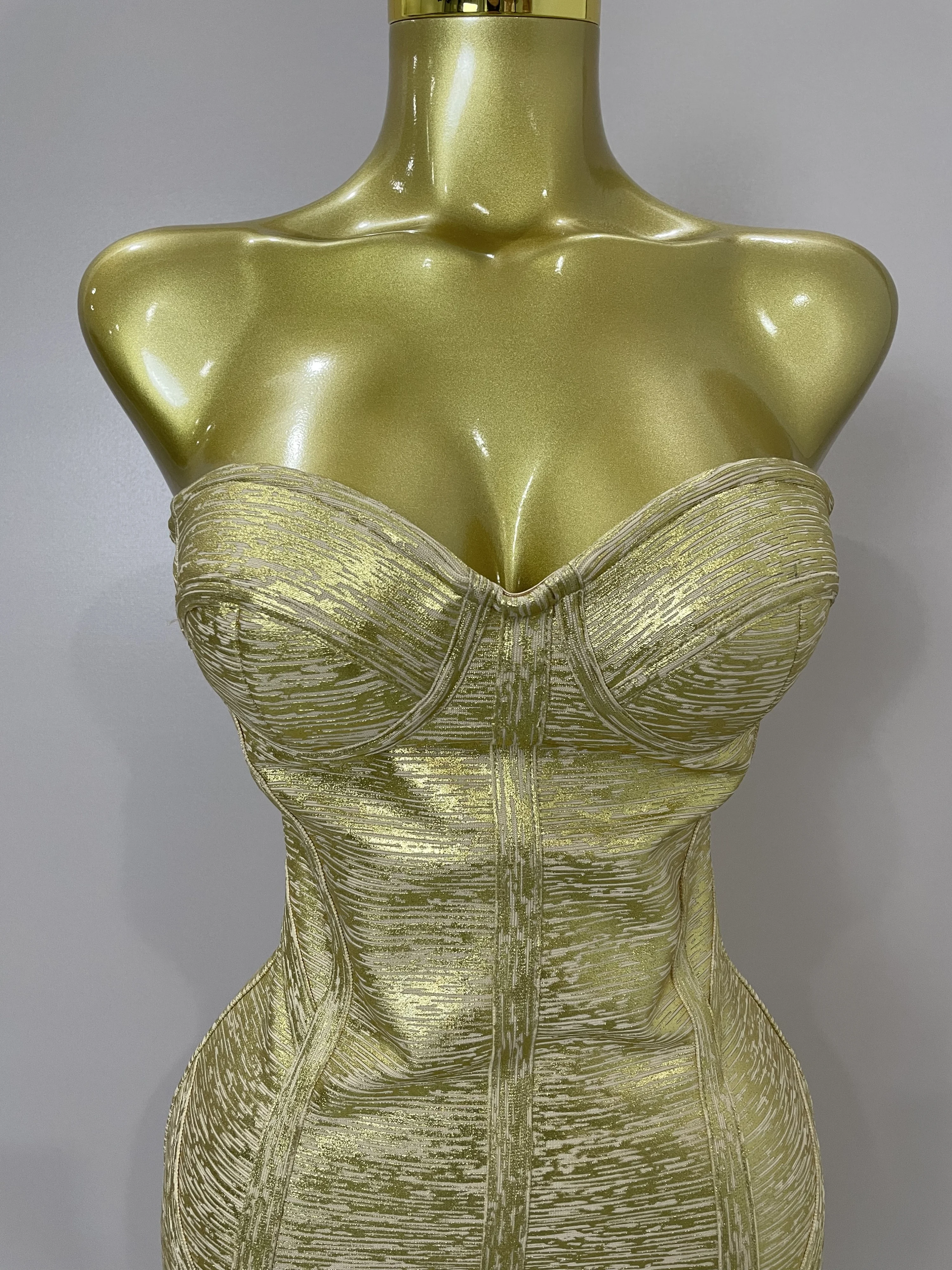 Sexy bretelles or noir feuille couleur moulante robe de pansement 2025New femmes mode célébrer soiré