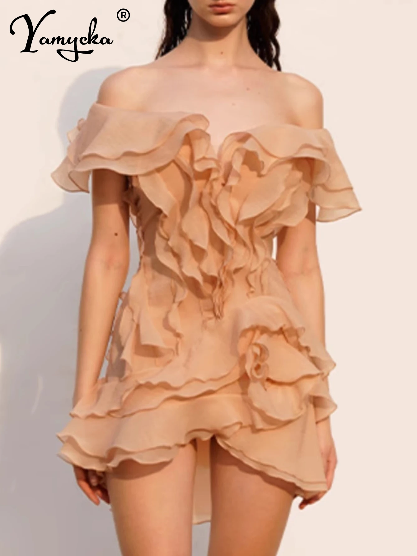 Mini robe d'été sexy en maille, dos nu, à volants, courte, tenue de soirée, vacances, Rh, anniversai