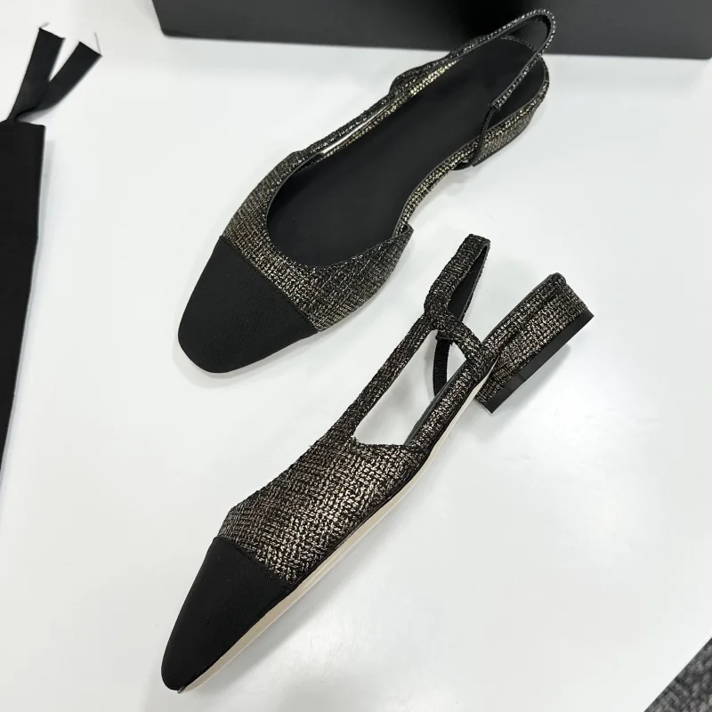 Sandales à talons bas pour femmes de haute qualité avec bandeau contrasté, élégantes et confortables