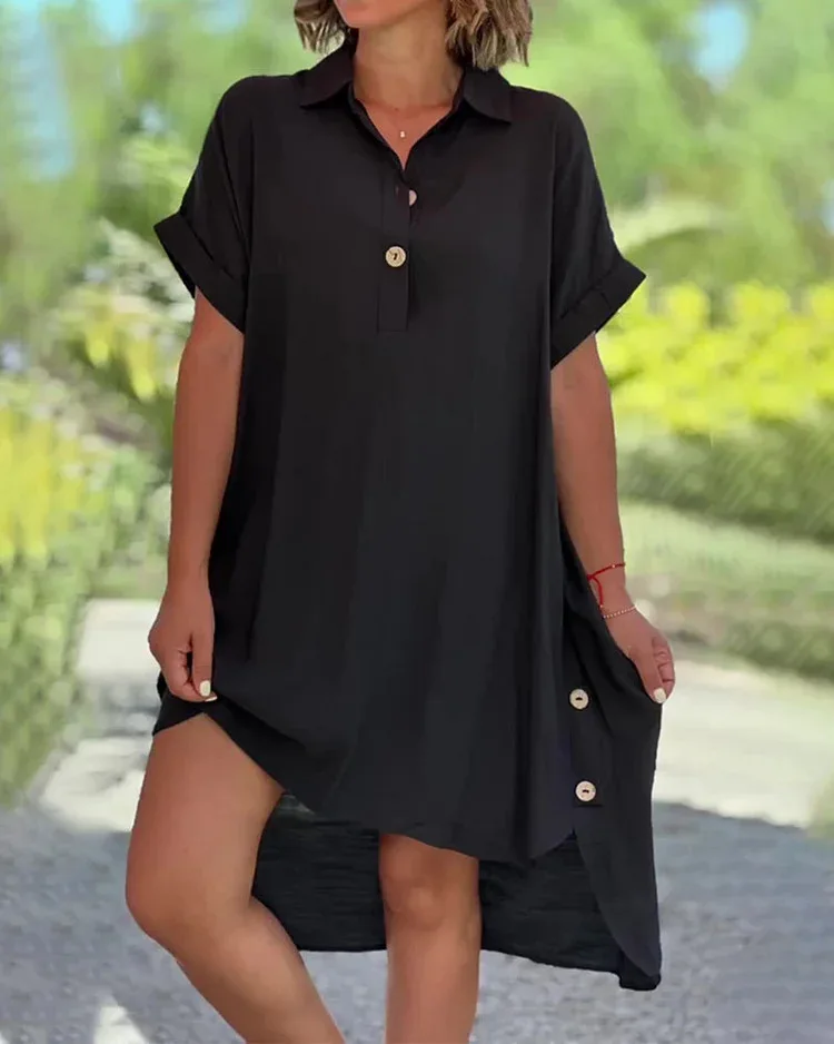 Robe ample décontractée à manches courtes pour femmes, tenue de bureau, mode printemps-été, col raba