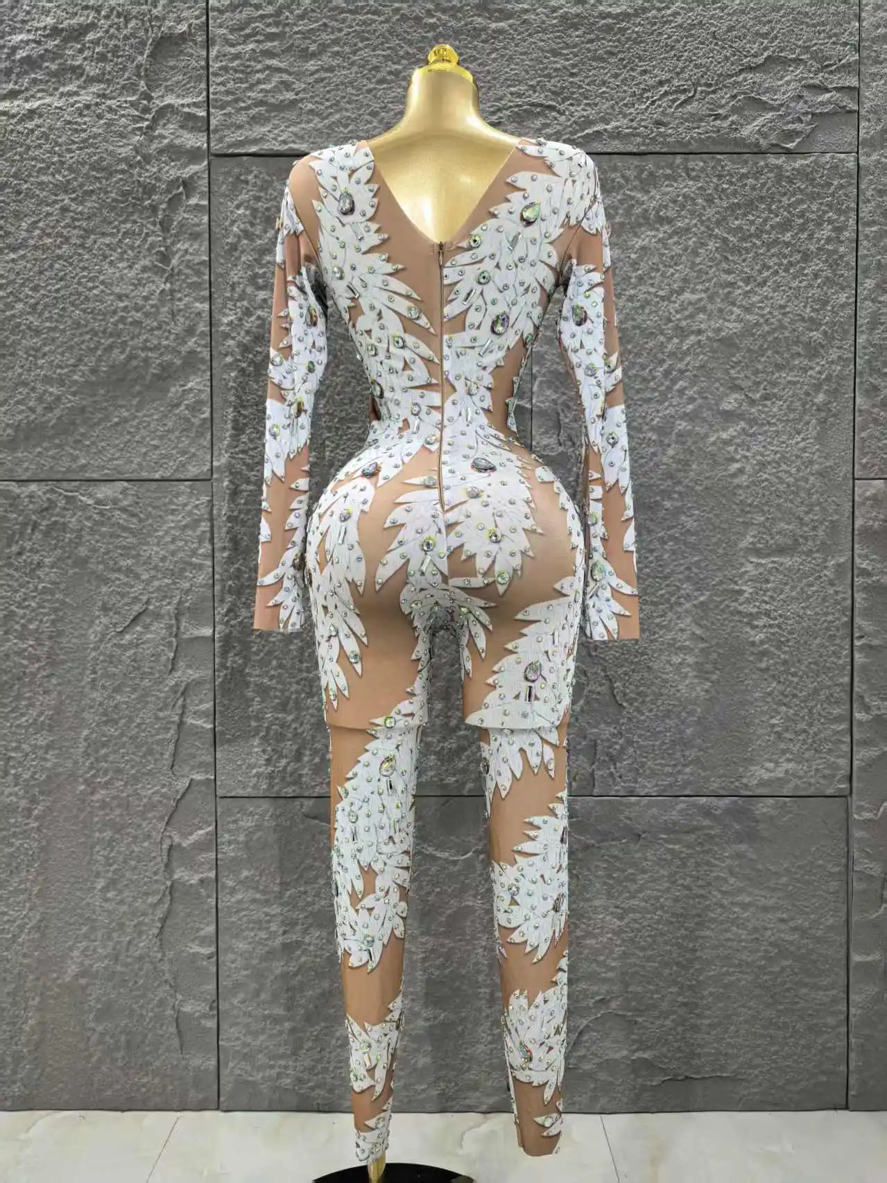 Gros femmes Sexy à manches longues brillant strass moulante combinaison célébrer discothèque fête Pe
