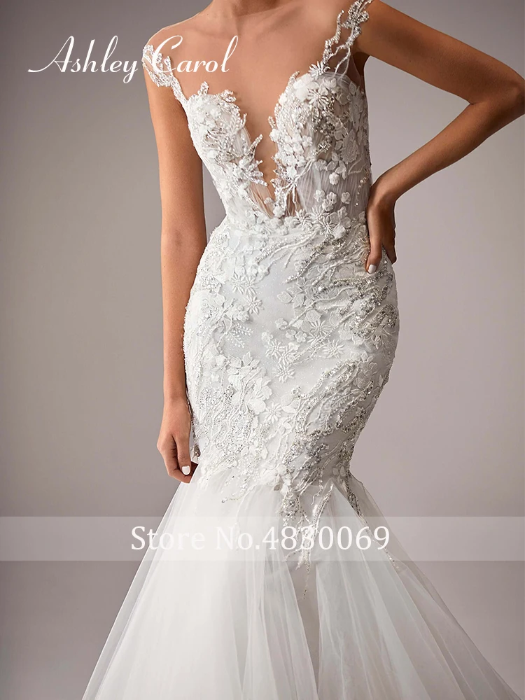 Ashley Carol robes De mariée sirène pour les femmes élégantes robes De mariée à col en v profond per