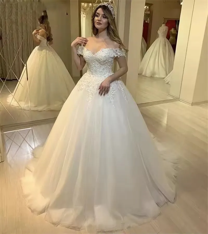 Robes de mariée Tuamet formelles blanches/ivoire, robes de mariée de luxe à épaules dénudées en dent