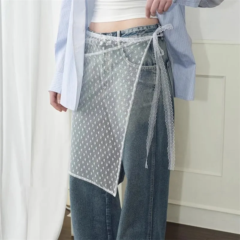 INS Blogger – jupe en gaze superposée en dentelle, Streetwear Y2k, tablier, jupe portefeuille à lace