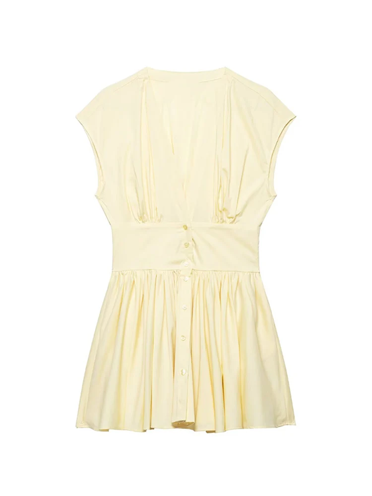 TFMLN Robe Courte Chemise Tendance pour Femme, Coupe Slim Décontractée, Manches Courtes, Col en V, B