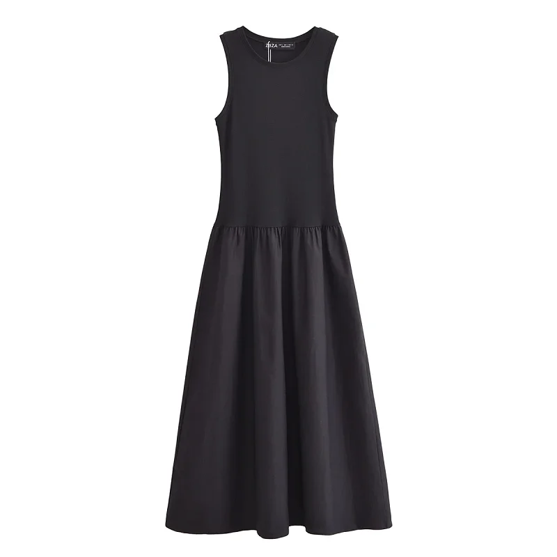 HXAO femmes robes longues noires 2025 printemps sans manches robes élégantes mode décontracté Vintag