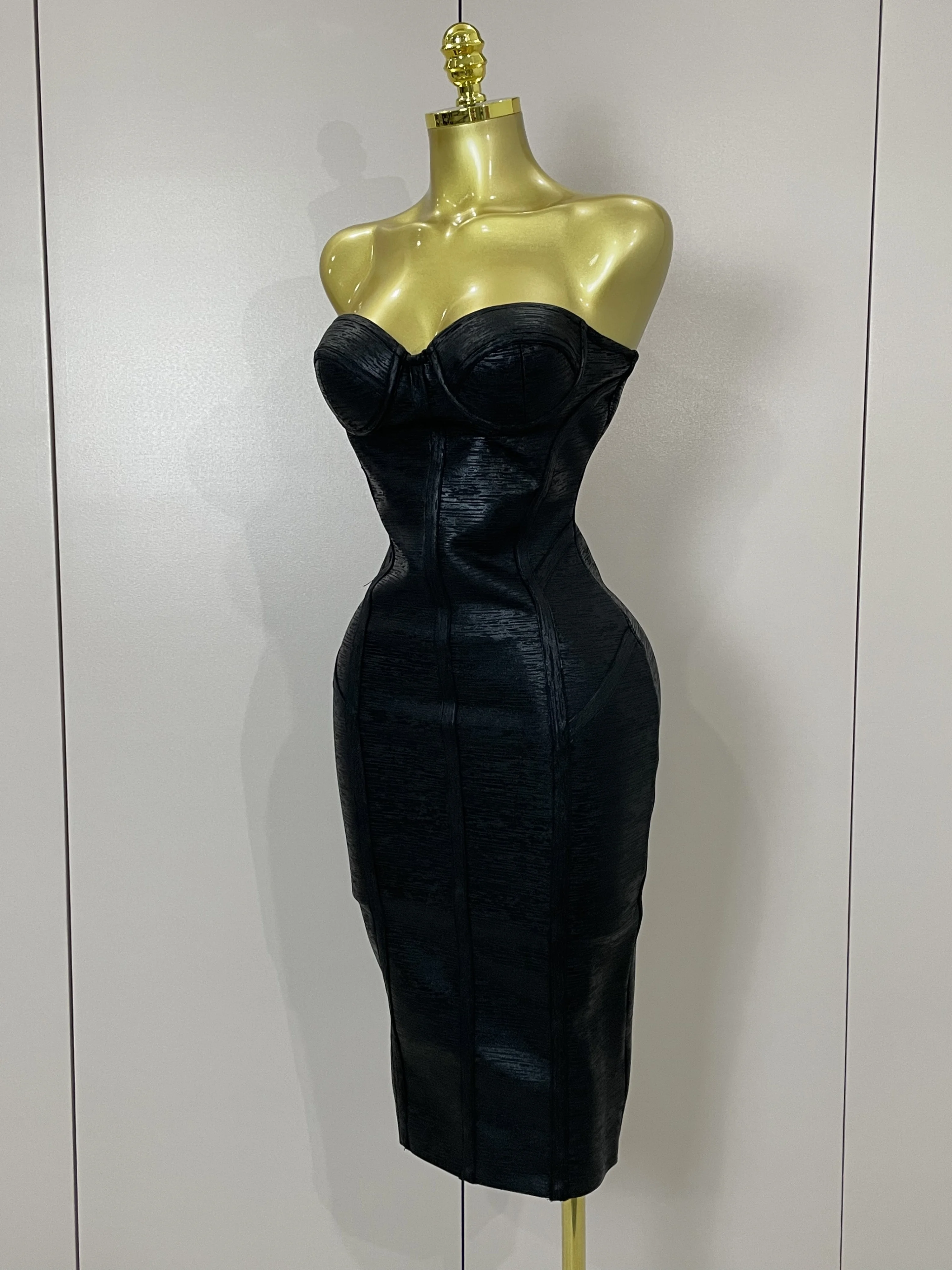 Sexy bretelles or noir feuille couleur moulante robe de pansement 2025New femmes mode célébrer soiré