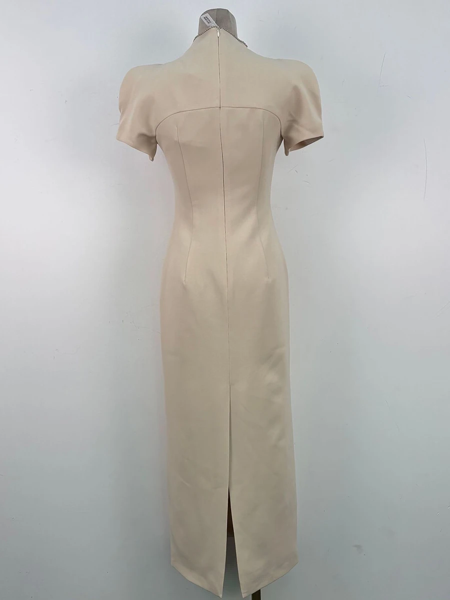 Robe amincissante TWOTWINSTYLE pour femme, col montant, manches courtes, patchwork brodé, ornée de d