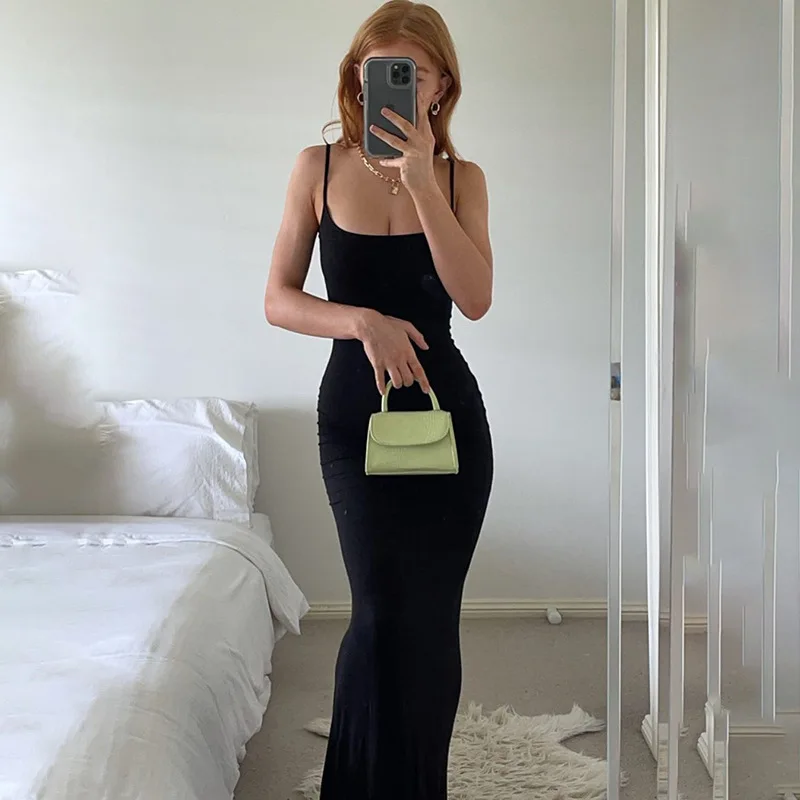 WMERCEDES IJING-Robe Maxi en Satin à Dos auxpour Femme, Tenues Sexy Élégantes, Batterie d'Été, Club