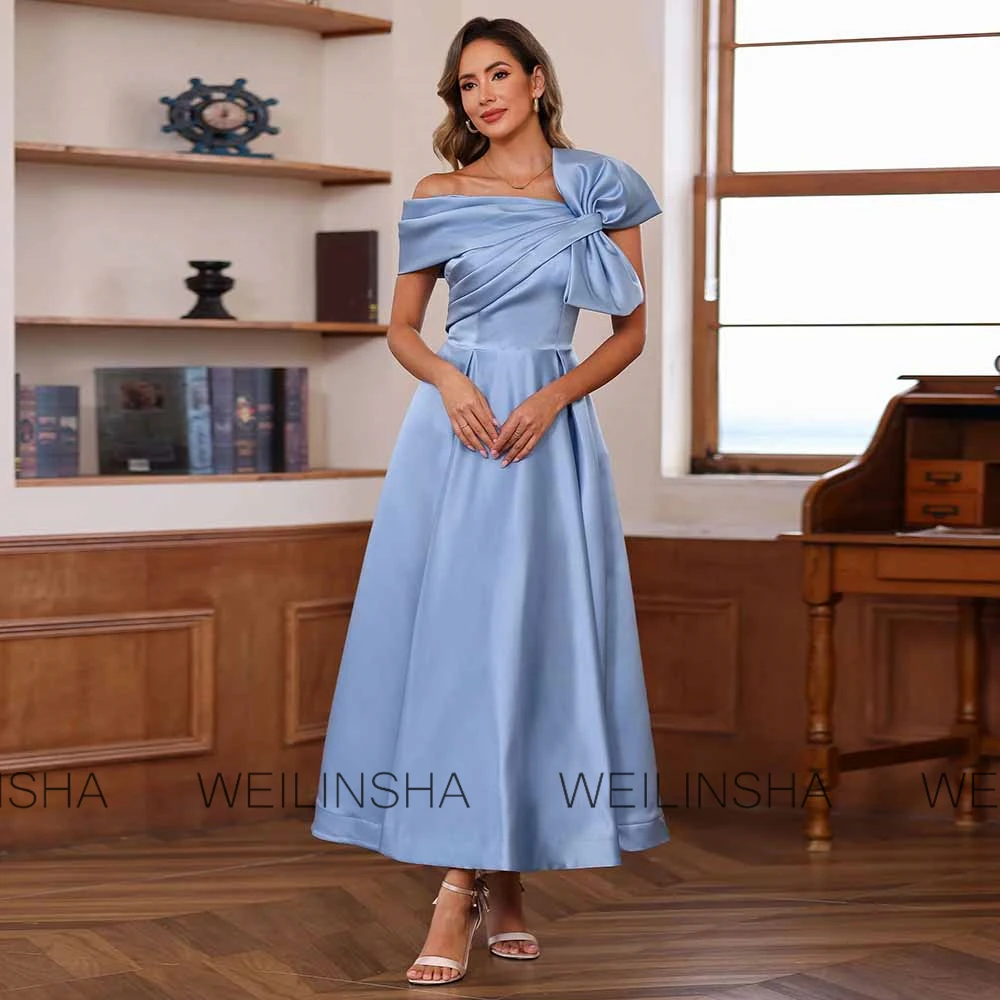 Robes de cocktail modernes pour femmes, ligne a en satin, robe d'invitées de mariage, bleu ciel, asy