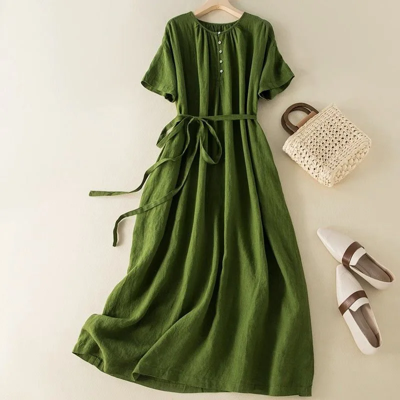 Robe d'été décontractée confortable pour femmes grandes tailles, en coton et lin, pour le bureau, te