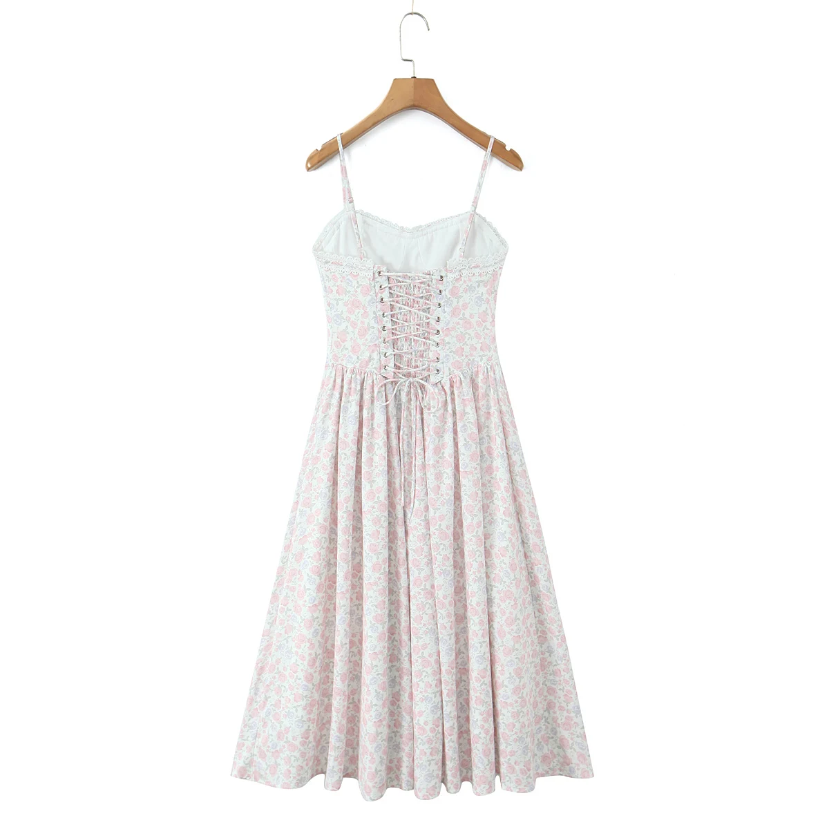 Robe longue en dentelle épissée, imprimé Floral, Sexy, froncé sur la poitrine, Style Corset, à brete