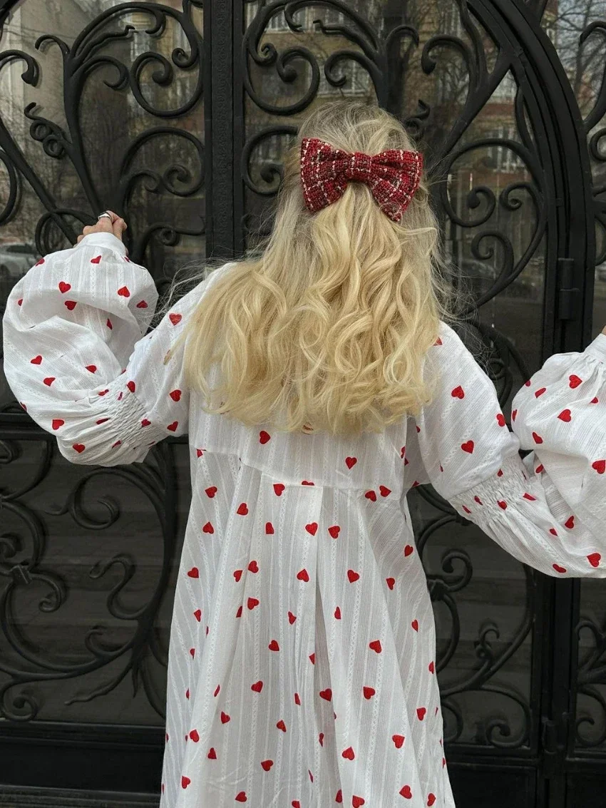 Bornladies-Robe Jacquard à manches longues pour femmes, 100% coton, imprimé cœur, mode éducative, vi