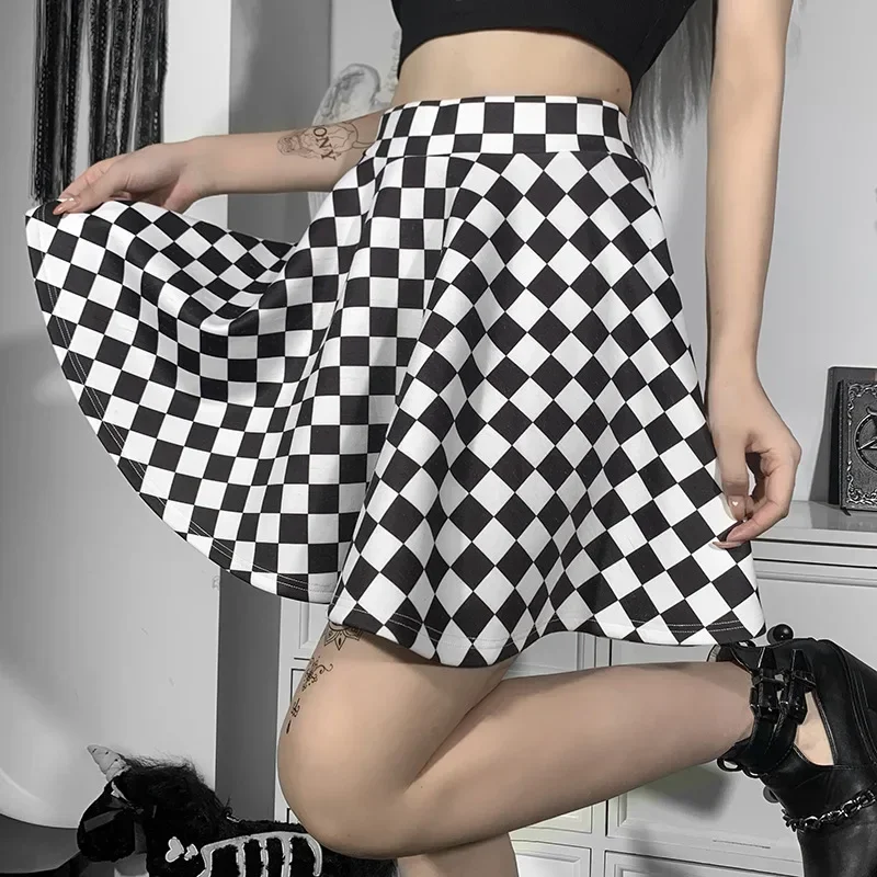 Jupe Sexy taille haute en été, gothique, Y2k, Harajuku, fille foncée, contraste, couture à carreaux