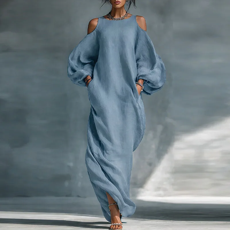 Robe longue bohème pour femme, style vacances, sexy, épaules dénudées, manches lanternes, collection