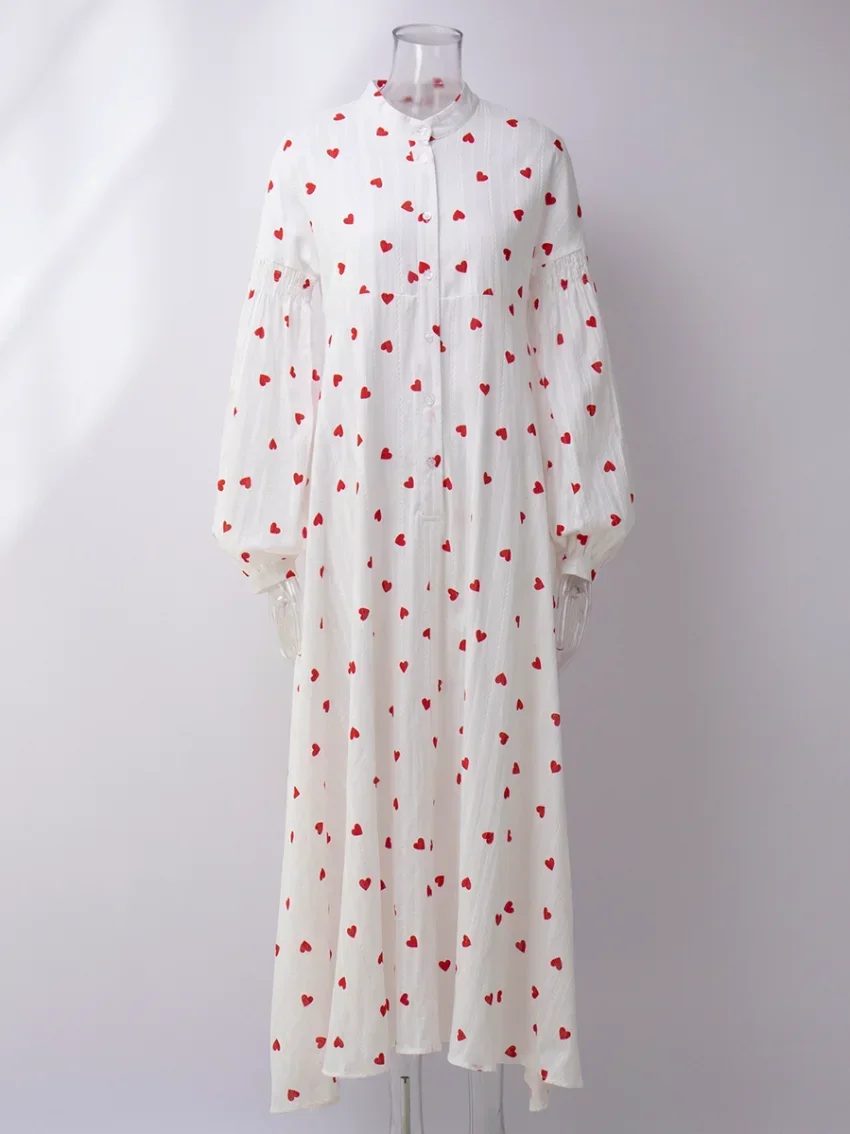 Bornladies-Robe Jacquard à manches longues pour femmes, 100% coton, imprimé cœur, mode éducative, vi