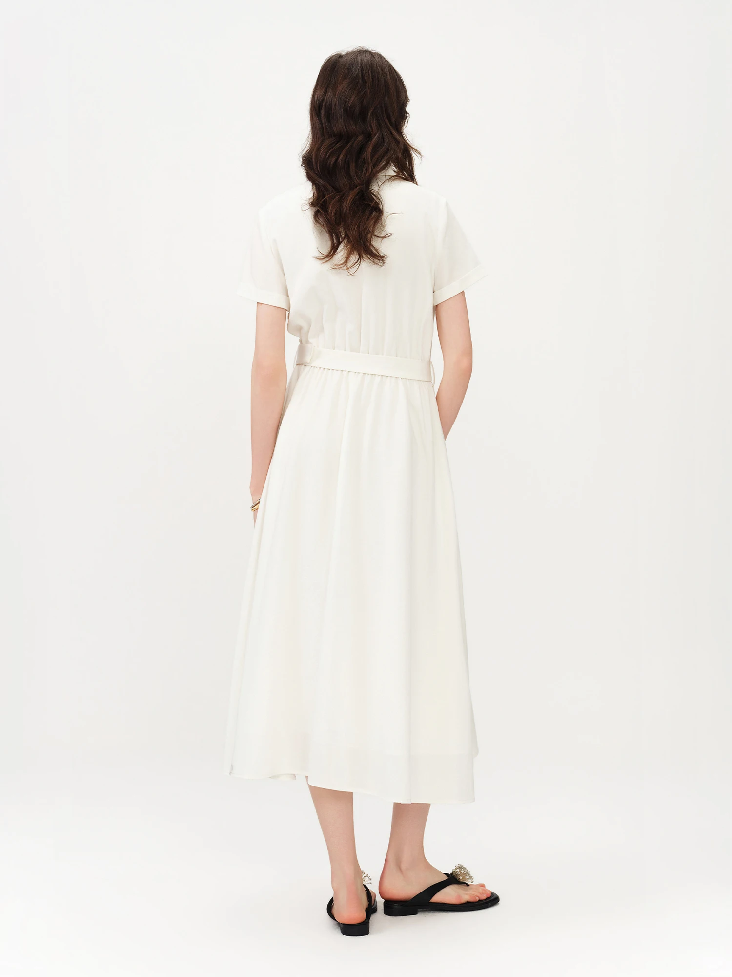 Robe d'été sophistiquée en lin à manches courtes pour femme FSLE 2026 - Coupe trapèze classique mi-l