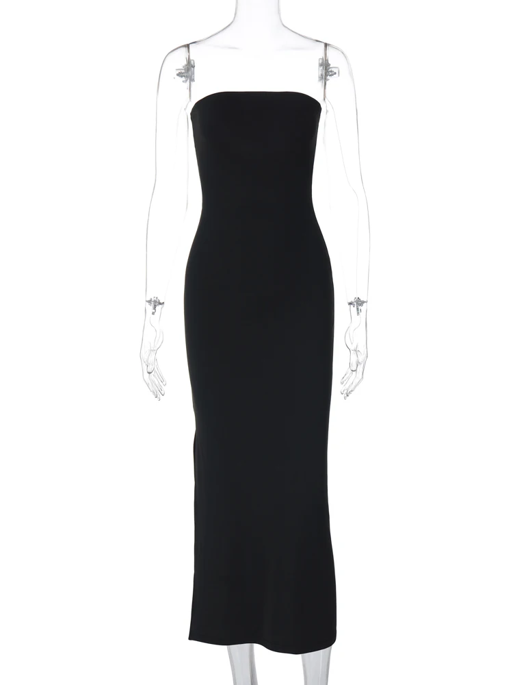 Hugcitar noir sans bretelles à manches longues Sexy moulante Maxi robe de bal 2024 automne hiver élé