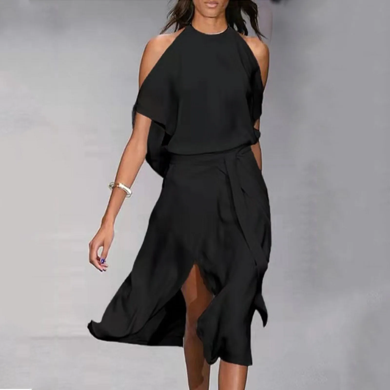Robe de soleil pour adolescentes femmes Sexy sans manches Spaghetti sangle dos nu fendu Cocktail lon