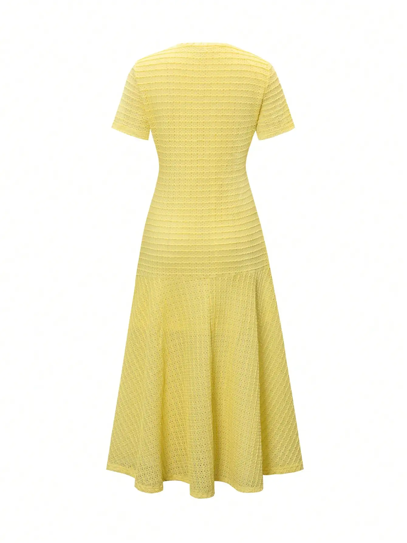 Robe midi en tricot texturé jaune avec boutons sur le devant et fausses poches