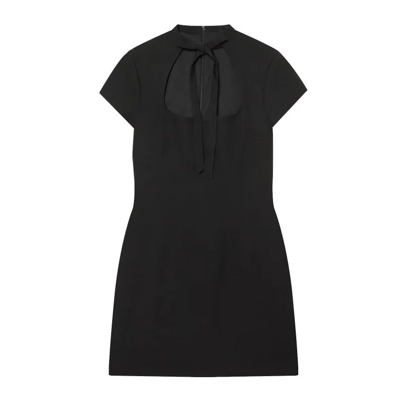 Mini-robe à découpes avec nœud papillon sur le devant, robe moulante à pois à manches courtes pour f