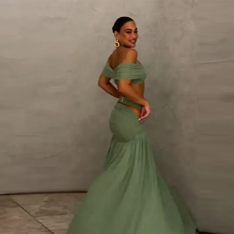 Ensemble deux pièces élégant à sequins floraux pour femme : haut court asymétrique à une épaule + mi