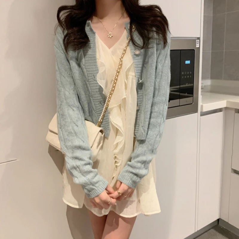 Robe de princesse élégante à manches longues pour femmes, col en V à volants, design de base, mini,