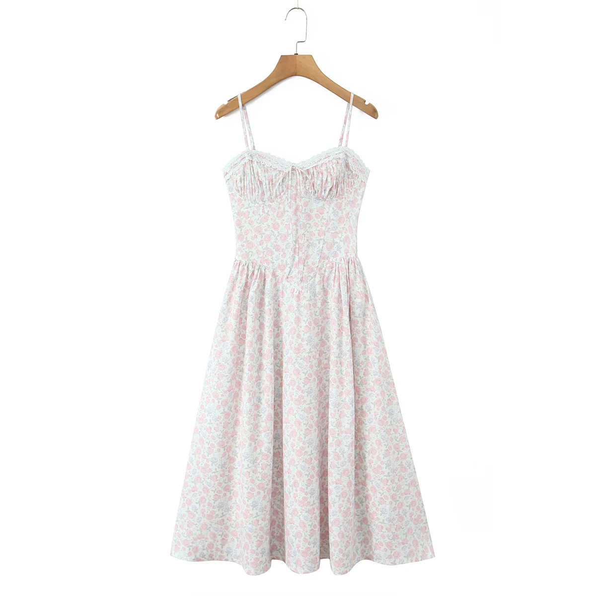 Robe longue en dentelle épissée, imprimé Floral, Sexy, froncé sur la poitrine, Style Corset, à brete