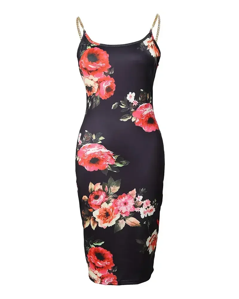 JODecor-Robe moulante à imprimé floral pour femmes, bretelles spaghetti, batterie, élégante, sexy, é