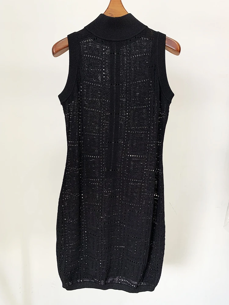 HIGH STREET Nouveauté Été 2026 Robe débardeur en maille ajourée sans manches avec monogramme, style 